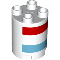 Lego Duplo Brick Round 2 x 2 x 2 with Red and Azure Stripes Print