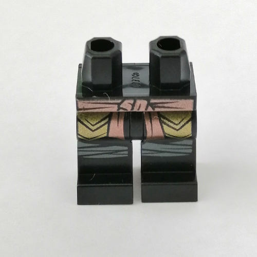 Lego Hips and Black Legs with Gold Armor, Copper Sash Belt, Dark Bluish Gray Knee Wraps Print / Black