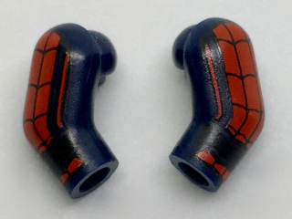 Lego Arm, (Matching Left and Right) Pair with Black and Red Webbing Pattern / Dark Blue