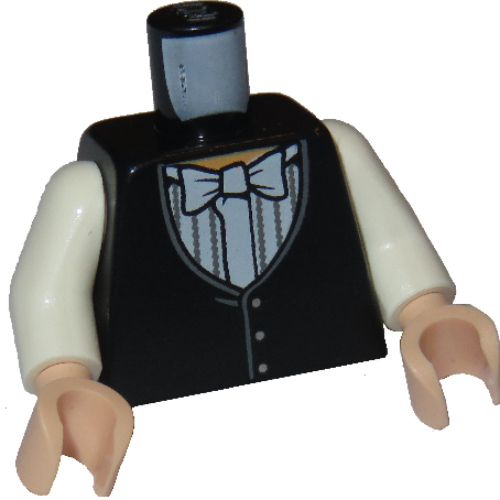 Lego Torso Tuxedo, Yule Ball Vest and Bow Tie with 3 Buttons / 2 Buttons Print, White Arms, Light Nougat Hands / Black