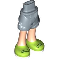 Lego Minidoll Hips and Shorts with Light Nougat Legs, Lime/White Shoes print [Thin Hinge] / Sand Blue