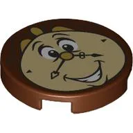 Tile Round 2 x 2 with Tan Cogsworth Clock Face Print / Reddish Brown