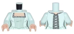 Torso PotC Female Outline, Dress with Pleats, Square Neckline with White Trim and Laces in Back Pattern / Light Aqua Arms / Light Nougat Hands