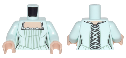 Lego Torso PotC Female Outline, Dress with Pleats, Square Neckline with White Trim and Laces in Back Pattern / Light Aqua Arms / Light Nougat Hands