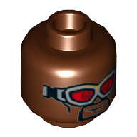Lego Minifig Head Falcon, Goggles with Red Lenses, Smile / Clenched Teeth Print / Reddish Brown