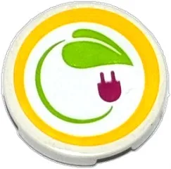 Tile, Round 2 x 2 with Bottom Stud Holder with Leaf and Power Plug in Yellow Circle Pattern (Sticker) - Set 41091