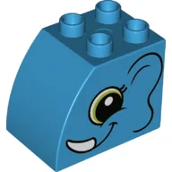 Duplo Brick 2 x 3 x 2 with Curved Top with Elephant Face with Lime Eyes Print / Dark Azure