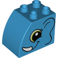 Lego Duplo Brick 2 x 3 x 2 with Curved Top with Elephant Face with Lime Eyes Print / Dark Azure