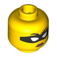 Lego Minifig Head, White Eyes, Peach Lips, Black Eye Mask / Confused / Yellow