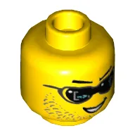 Minifig Head Steve Zeal, Dual Sided, Digital Sunglasses, Stubble, Crooked Smile / Determined Print [Hollow Stud] / Yellow