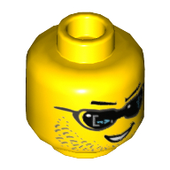 Lego Minifig Head Steve Zeal, Dual Sided, Digital Sunglasses, Stubble, Crooked Smile / Determined Print [Hollow Stud] / Yellow