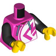 Lego Torso, Hoody, Dark Pink Symbol On White Circle, Medium Azure Laces print, Black Arms, Yellow Hands / Dark Pink