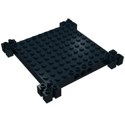 Brick Special 12 x 12 Base with 4 Corner Pegs, 1 x 10 Cutouts, Grooves / Black