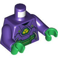 Lego Torso Armor with Green Plates, Tubes and 3 Yellow Pentagons on Chest Print, Dark Purple Arms, Green Hands / Dark Purple