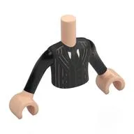 Minidoll Torso Boy with Black Suit, Tie, Light Bluish Grey Stripes Print, Light Nougat Arms and Hands / Light Nougat