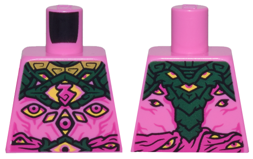 Lego Torso Gold and Dark Green Armor Plates over Bare Skin with Muscles, Wrap Belt, Magenta and Yellow Eyes Pattern