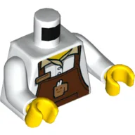 Torso, Shirt, Reddish Brown Apron with Coffee Mug, Name Tag Print, White Arms, Yellow Hands / White