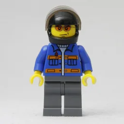 Worker, Blue Jacket with Orange Stripes, Dark Bluish Gray Legs, Black Helmet with Visor, Orange Sunglasses