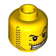 Lego Minifig Head Pirate / Henchman / Knight, Arched Eyebrow, White Teeth with Gold Tooth, Coarse Stubble Print / Yellow
