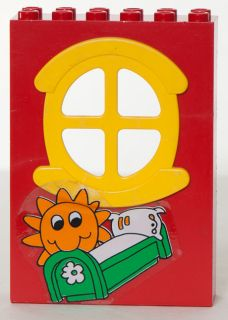 Lego Fabuland Building Wall 2 x 6 x 7 with Round Symmetric Yellow Window with Sun and Bed Pattern (Sticker) - Set 3672