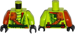 Lego Torso Ninjago Snake with Shoulder Pad and Dark Green Belt and Red Vials Pattern / Lime Arm Left / Dark Orange Arm Right / Black Hands