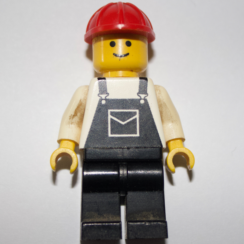 Lego Man, Black Overalls, Red Hard Hat (3626a Head)