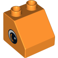 Lego Duplo Brick 2 x 2 Slope 45° with Eye with White Spot and Curve Print on Both Sides / Orange