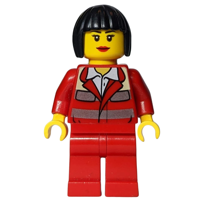 Lego Paramedic, Woman, Red Uniform, Black Hair