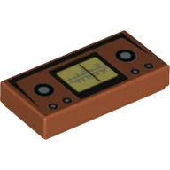 Tile 1 x 2 with Vintage Radio Set Print / Dark Orange