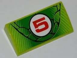 Slope, Curved 2 x 4 x 2/3 with Bottom Tubes with Snake Nose and Red '5' in White Circle Pattern (Sticker) - Set 8231