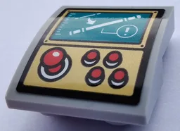 Slope, Curved 2 x 2 x 2/3 Inverted with 4 Red Buttons, Joystick, White Stick and Exclamation Mark on Dark Turquoise Display Pattern (Sticker) - Set 80012