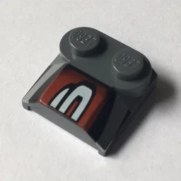 Brick Curved 2 x 2 x 2/3 Two Studs and Lip End with Silver/Black/Red Number 3 Right Half Print / Dark Bluish Gray