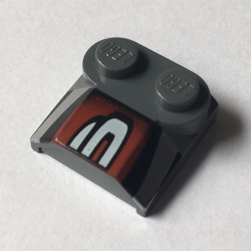 Lego Brick Curved 2 x 2 x 2/3 Two Studs and Lip End with Silver/Black/Red Number 3 Right Half Print / Dark Bluish Gray