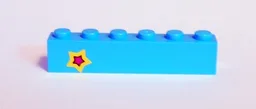 Brick 1 x 6 with Yellow and Magenta Star on Left Side Pattern (Sticker) - Set 41346 / Medium Azure
