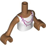 Lego Minidoll Torso Girl with White Vest Top with Magenta Necklace Print, Medium Nougat Arms and Hands / Medium Nougat