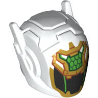 Lego Helmet with Antennae and Headphones and Black Visor, Gold/Green Decorations (Mei) / White