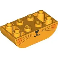 Brick Curved Inverted 2 x 4 Double, Cat Face, Dark Orange Cheeks Print / Bright Light Orange