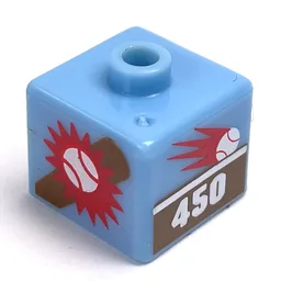 Pen Bead, Square with Baseball Bat Hitting Ball Print / Medium Blue