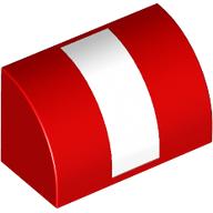 Lego Brick Curved 1 x 2 x 1 No Studs with White Stripe Print / Red