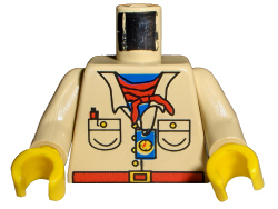Lego Torso Shirt with Buttons and Pockets over Blue Undershirt, Red Belt with Yellow Buckle, Neckerchief Scarf, Pen, Compass Pattern / Tan Arms / Yellow Hands