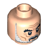 Lego Minifig Head Saruman / Count Dooku, Dual Sided, Thick Eyebrows, Gray and White Beard, Frown / Angry Print [Hollow Stud] / Light Nougat