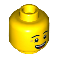 Lego Minifig Head Ronny, Eyebrows, Crow's Feet, Open Mouth Smile / Queasy Face with Sweat Drop Print / Yellow