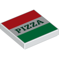 Lego Tile 2 x 2 with Pizza Box Print / White