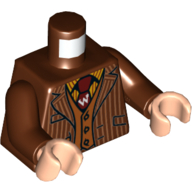 Lego Torso Jacket with Pinstripes, Dark Orange Vest, Dark Red Tie with 'W' Print, Reddish Brown Arms, Light Nougat Hands / Reddish Brown
