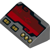 Brick Sloped 30° 1 x 2 x 2/3 with Dark Red Horizon Screen and Gold Switches and Buttons Print / Dark Bluish Gray