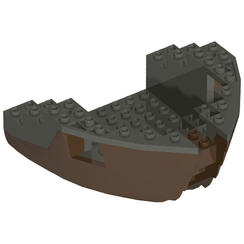 Lego Boat Hull Section, Small Bow 12 x 12 x 5 1/3 with Dark Gray Top [Complete Assembly] / Brown