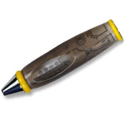 Pen Body, with Chrome Tip, Yellow Ends, Black Mechanical Lines Print / Trans-Brown