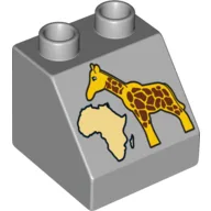 Duplo Brick 2 x 2 Slope 45° with Giraffe and Map of Africa Print / Light Bluish Gray
