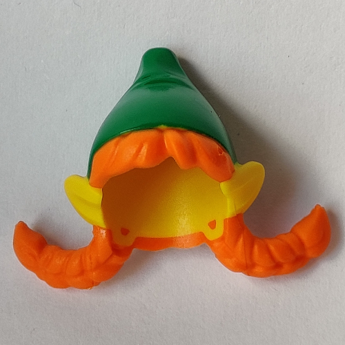 Lego Hair and Hat, Elf Ears with Orange Pigtails and Green Hat Pattern / Yellow