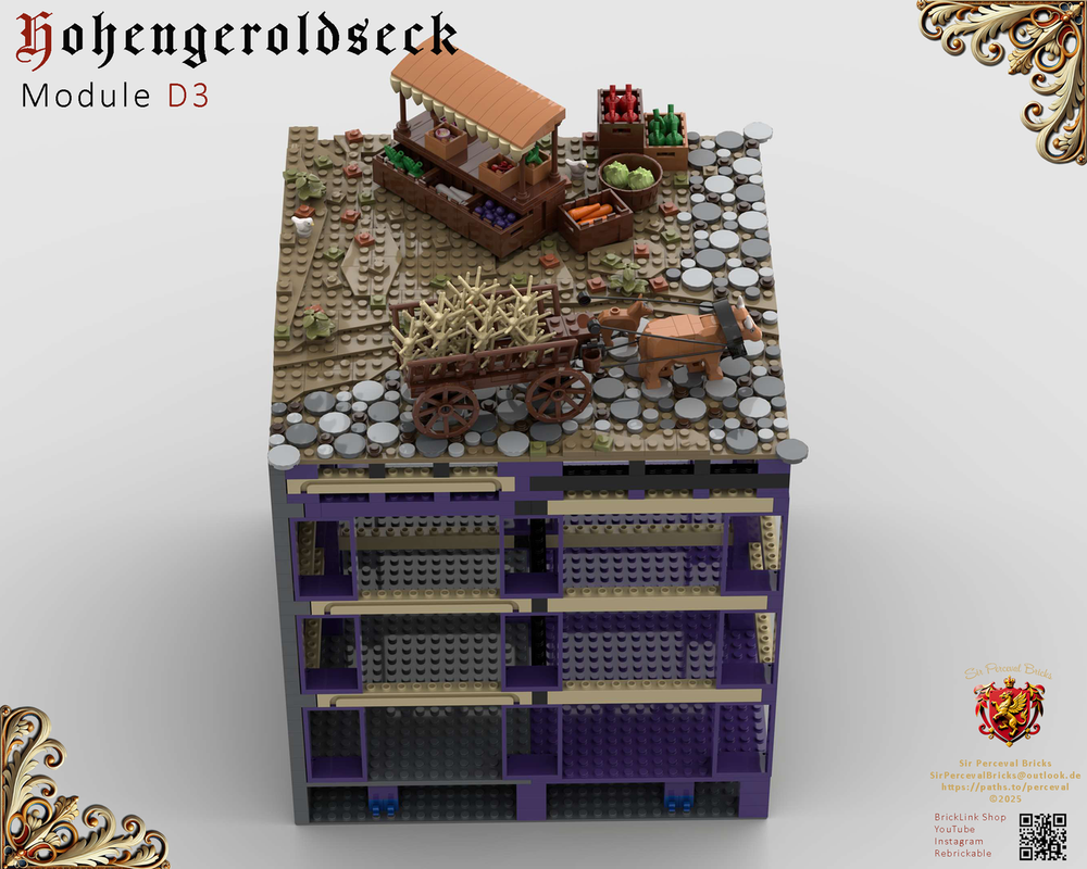 Lego D3 Castle Hohengeroldseck - Hay wagon & market stall in the courtyard (Castle Part 1)